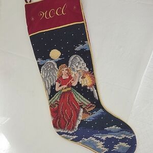 Vintage Needlepoint Angel Christmas Stocking  Bin8